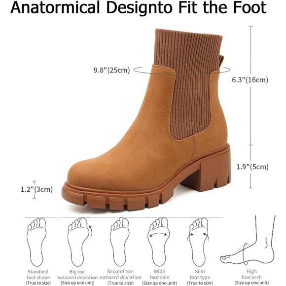 Women's Chelsea Platform Brown-rm Ankle Boots Stylish Comfortable Slip On Shoes - Picture 5 of 7